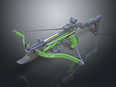 Mechanical Green Crossbow Featuring Sight Grip Bowstring And Ballistic Design Elements 3d model