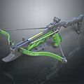 Mechanical Green Crossbow Featuring Sight Grip Bowstring And Ballistic Design Elements