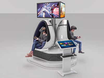 Two People Using Egg Shaped VR Seats For Virtual Reality Experience With Display Screen 3d model