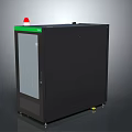 Black Industrial Enclosure With Green Top Edge Transparent Door Red Indicator Light And Wheels