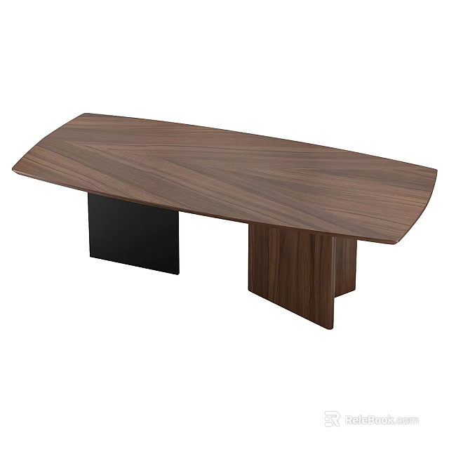 Modern Irregular Shape Dining Table With Walnut Wood Grain And Black Wooden Legs 3d model 