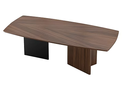 Modern Irregular Shape Dining Table With Walnut Wood Grain And Black Wooden Legs 3d model