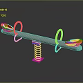 Colorful Playground Seesaw With Blue Seats Red Circular Handles Metal Beam And Spring Base