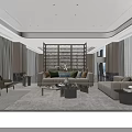 Elegant Private Dining Room With Round Table Comfortable Chairs Chandelier And City View