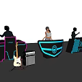 Neon Lit Commercial DJ Consoles Operated by Performers With Logo And Reflective Flooring