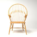Classic Wooden Single Chair Featuring Curved Backrest Vertical Slat Details And Armrests