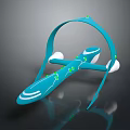 Blue Futuristic Device With Curved Structure Green Accents And White Components