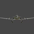 Vintage Gray Fighter Jet With Twin Propellers And Black White Striped Wings