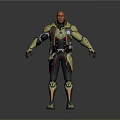 Futuristic Sci Fi Character With Red Head Yellow Armor And Brown Vest