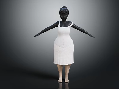 White Spaghetti Strap Dress with Front Button Design on Black Mannequin and Beige Stockings 3d model