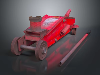 Red Heavy Duty Car Jack with Wheels and Steel Rod for Vehicle Repair 3d model