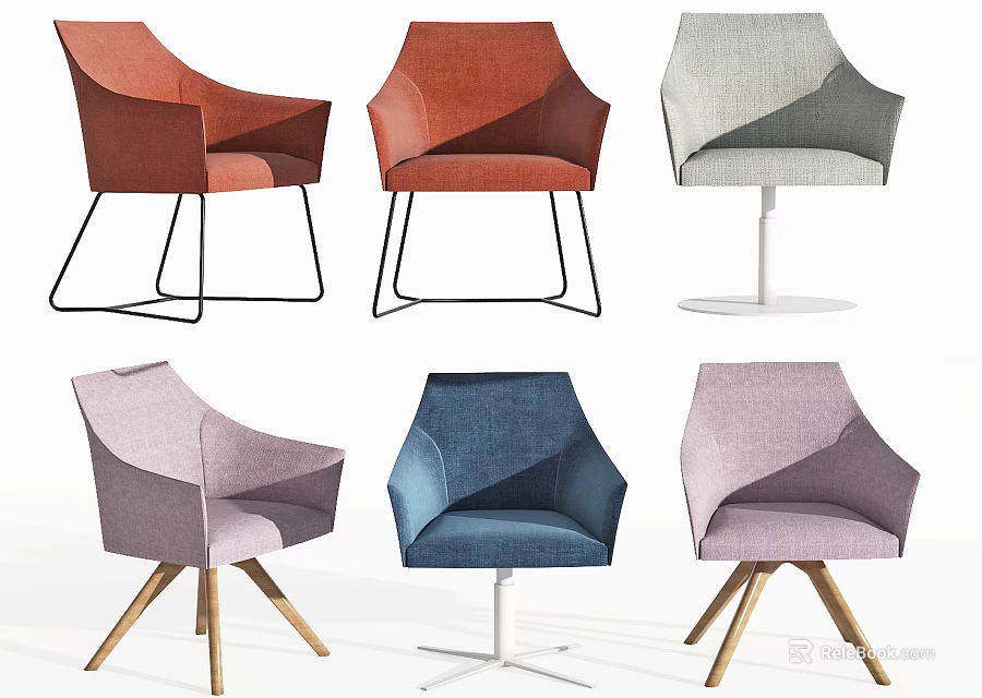Stylish Modern Lounge Chairs in Multiple Colors with Metal and Wooden Legs 3d model 