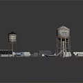 Industrial Equipment Collection Featuring Water Towers Control Panels And Machinery Units