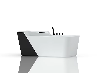 Modern Freestanding Bathtub With Sleek White And Black Design And Faucet Fixtures 3d model