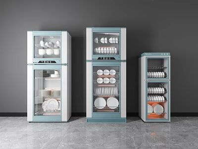 Modern Kitchen Appliances Tableware Sterilizers With Plates Bowls In Different Sizes 3d model