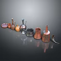 Vintage Metal Household Containers Including Pitchers Jugs Plates And Small Bowls
