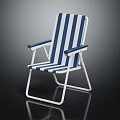 Blue and White Striped Folding Chair with Metal Frame and Armrests for Casual Outdoor Seating