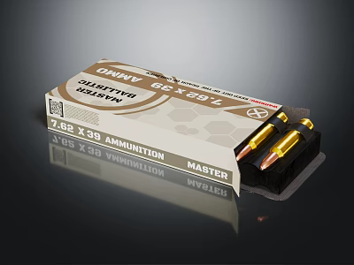 Master Grade 7.62x39 Ammunition Box With Brass Bullets For Weapons 3d model