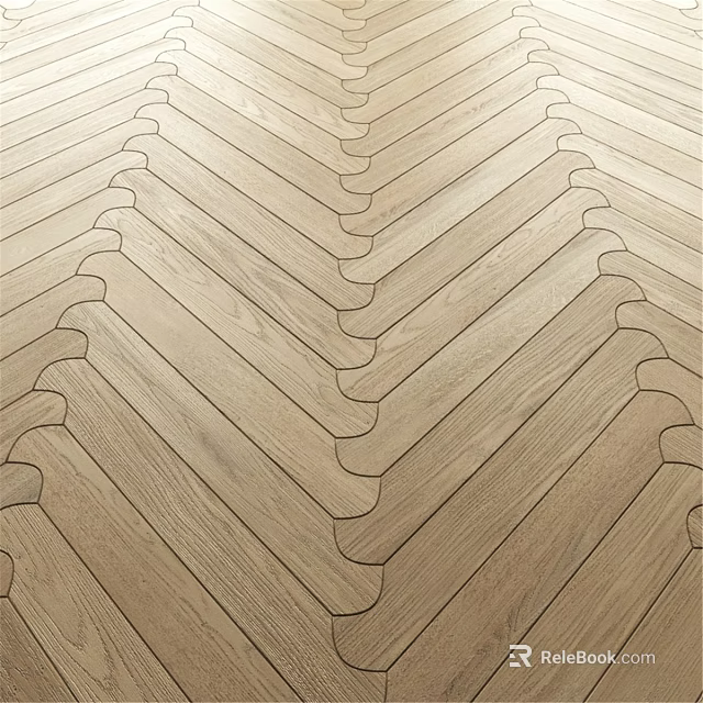 Elegant Wooden Floor Planks With Herringbone Pattern And Wavy Edges 3d model 