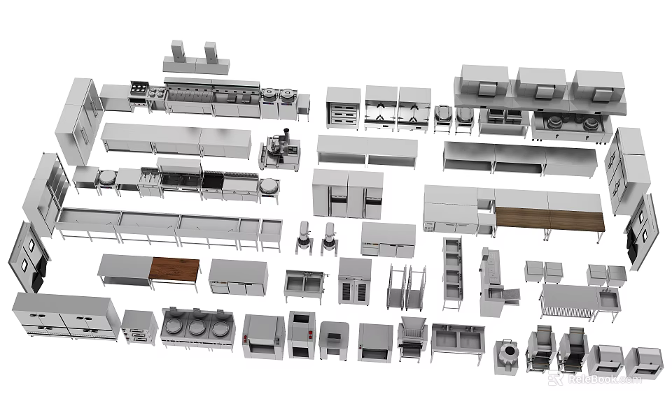 Modern Kitchen Appliances Collection with Various Stainless Steel Designs and Equipment Types 3d model 