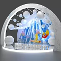 Arched Entertainment Display With SWISLOVE Sign Colorful Silhouettes And White Balls