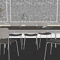 Modern Glass Tabletop Dining Set With Four White Chairs Sunlit White Walls And Plant