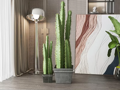 Tall and Small Cactus Potted Plants in Gray Pots for Modern Interior Decor 3d model