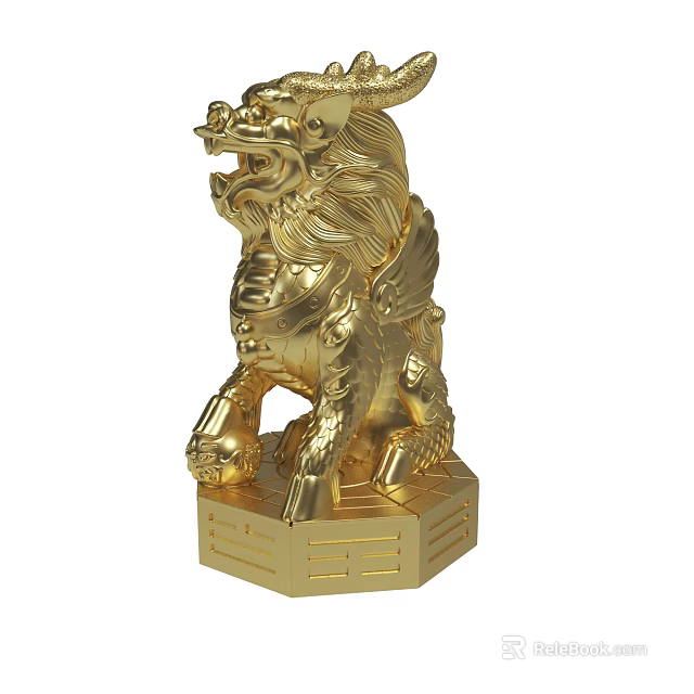 Intricate Golden Chinese Qilin Statue As Decorative Home Ornament 3d model 
