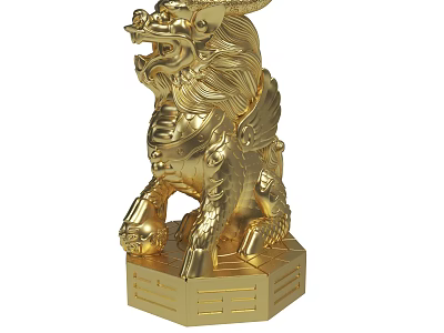 Intricate Golden Chinese Qilin Statue As Decorative Home Ornament 3d model