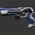 Futuristic Pistol Weapon With Blue And White Design Glowing Accents And Metallic Structure