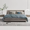 Stylish Double Bed with Blue Bedspread Light Gray Headboard Decorative Pillows and Nightstands 3d model