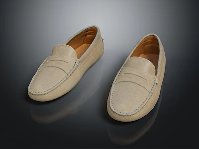 Beige Leather Loafers with Classic Stitched Details and Simple Elegant Style 3d model