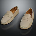 Beige Leather Loafers with Classic Stitched Details and Simple Elegant Style