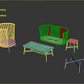 Modern Light Green Rattan Sofa And Coffee Table Set With Wooden Legs For Living Room
