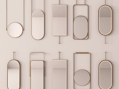 Various Decorative Wall Mirrors With Different Shapes And Gold Frame Styles 3d model