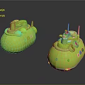 Green Toy Submarines With Playful Design And Decorative Details For Kids