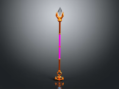 Golden Purple Rod Weapon With Diamond Shaped Ornament And Base 3d model