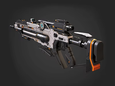 Detailed Sci-Fi Weapon Design With Mechanical Structure And Orange Accents 3d model