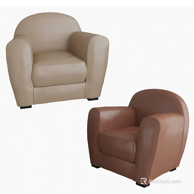 Modern Leather Single Sofa Beige and Brown with Rounded Arms and Comfortable Seats 3d model
