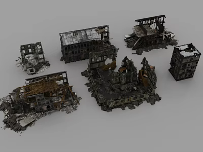 Damaged Building Components in Ruined Urban Structures with Broken Frames and Debris 3d model