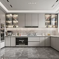 Modern Kitchen Interior With Light Gray Cabinets And Stainless Steel Appliances