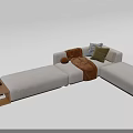 Light Gray L shaped Sectional Sofa with Decorative Pillows Brown Throw Blanket and Side Table 3d model