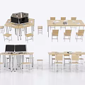 Hexagonal And Rectangular Wooden Desks With Matching Chairs And Computer Monitors 3d model