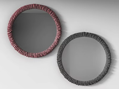 Two Round Mirrors With Red And Gray Ruched Frames For Wall Decor 3d model