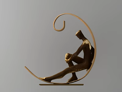 Modern Sculpture Carving With Seated Human Figure And Curved Arc Frame 3d model