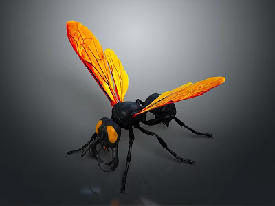 Realistic Black Toy Insect With Orange Yellow Wings And Yellow Eyes For Kids 3d model