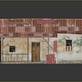 Small Rural House With Red Corrugated Iron Roof Weathered Walls And Wooden Door