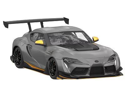 Gray Sports Car Featuring Yellow Side Mirrors Black Rear Spoiler Black Wheels And Sporty Design 3d model
