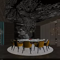 Luxurious Bar Interior with Chandelier Sofa Carpet Circular Decorations and Wooden Floors