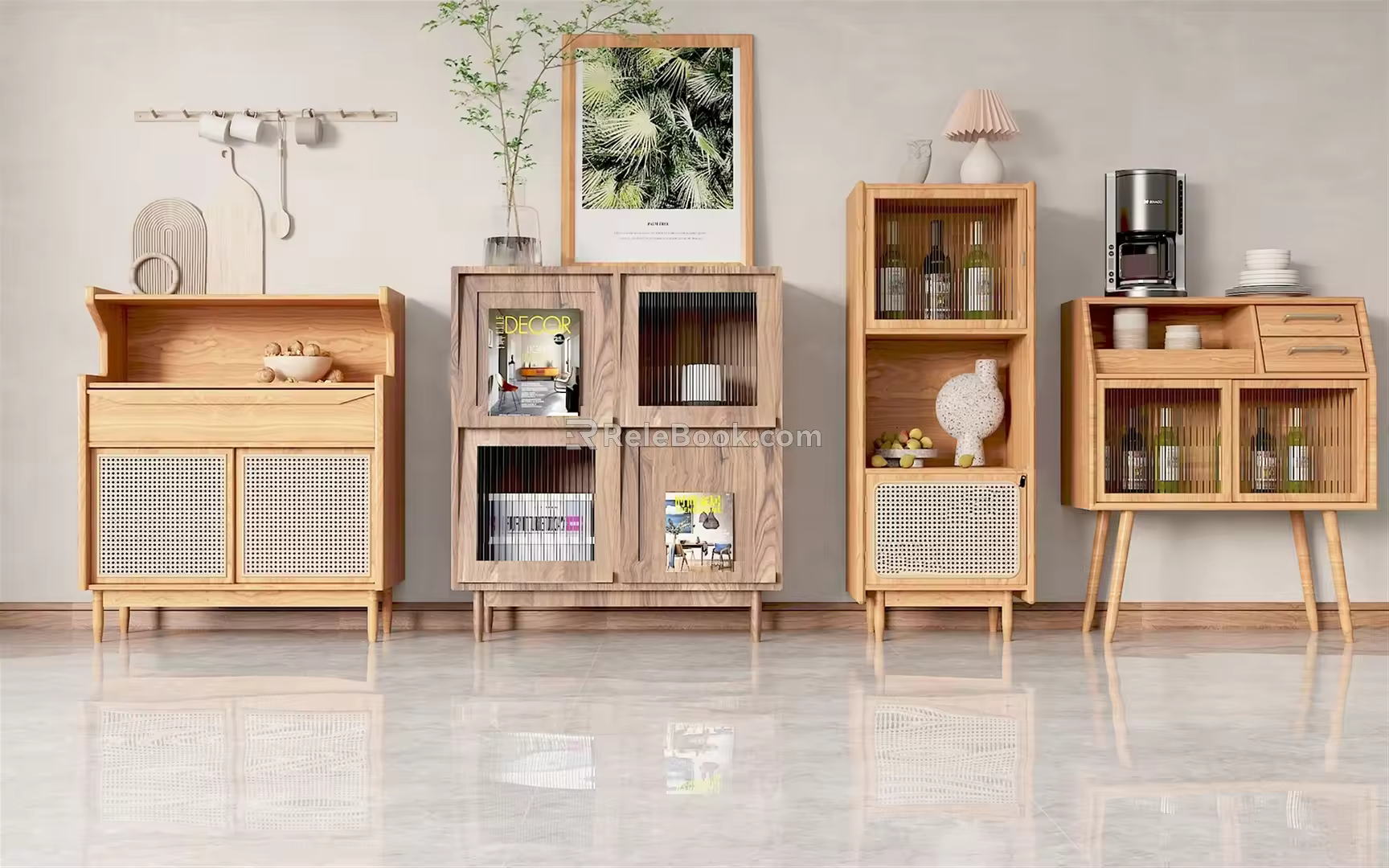 Nordic Sideboard Rattan Sideboard Combination 3d model